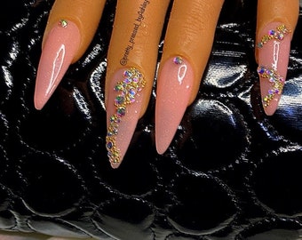 Pink Fairy dust Crystals Press on nails| Luxury Press Ons |Press ons nails|Gel nails set|Bling nails|Pink Nails|Irredescent Nails