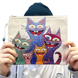 Turkse kattentas tapijt: grappig lachend kattenontwerp, handgemaakt