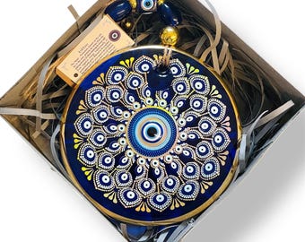 Handcrafted Turkish Evil Eye Wall Hanging: Nazar Amulet, 13cm