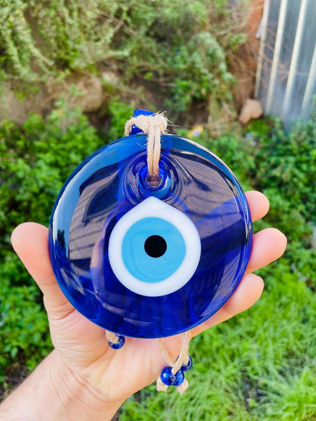 Handmade Blue Glass Evil Eye Wall Hanging, Macrame Nazar Amulet - Etsy