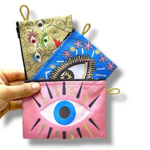 Handgemachte Evil Eye Münztasche: Mini Beutel aus Baumwolle