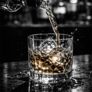 Whiskey Pour Fine Art Print – Bourbon Cocktail Photography, Home Bar Wall Décor