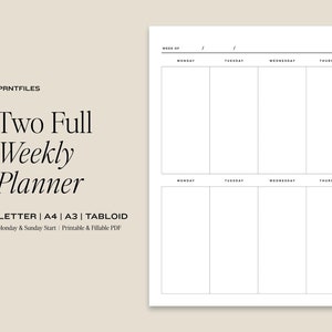 2 Full Week Planner, Weekly To Do List, Week Planner, Weekly Organizer, Week Calendar, Fillable Planner, Schedule Template, Digital Planner