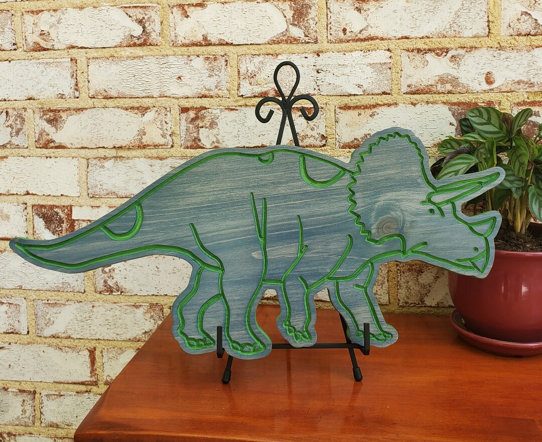 Wooden Dinosaur Triceratops Kid Décor Wall Hanging Etsy