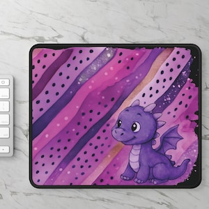 Dragon Baby Gaming Mouse Pad, Cute Cartoon Desk Mat, Purple Striped Design, Gamer Accessories, Office Decor