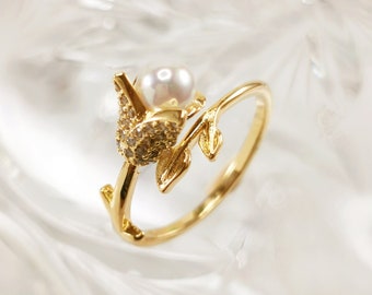 Gold Plated Flower Ring, Pearl Ring, Rose Ring, Minimalist Ring, 925 Sterling Silver Rings, Dainty Ring, Rings For Women