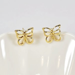 Gold Butterfly Stud Earrings, Dainty Butterfly Wing Earrings, Simple Everyday Studs, Animal Earrings, Sterling Silver Jewelry
