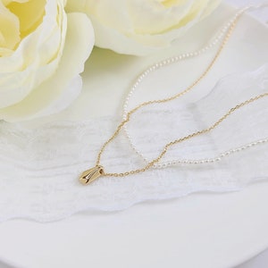 Gold Plated Double Layer Necklace, Pearl Chain Necklace, Summer Jewelry, Minimalist, Gift for Her