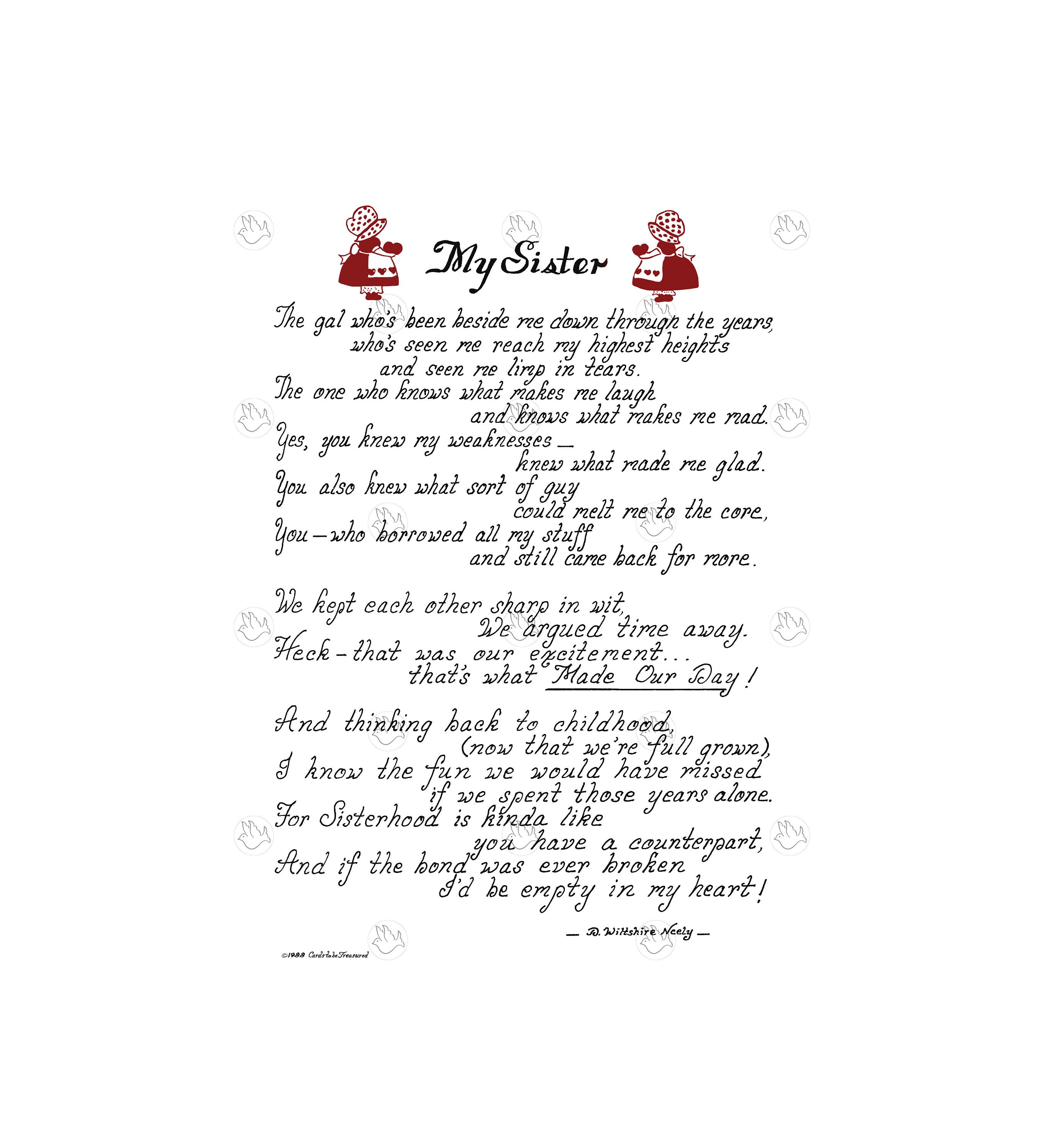 My Sister Poem, Sisters, My Sister the Gal Who's Been Beside Me ...