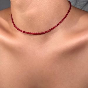 Cherry Red Glass Seed Bead Necklace | Dark Red Seed Bead Necklace | Ruby Necklace | Handmade Summer Necklace | Dainty Necklace | Layered