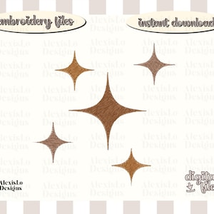 Puede incluir: Cinco dise&ntilde;os de bordado en forma de estrella marr&oacute;n para descargar instant&aacute;neamente. Las estrellas est&aacute;n delineadas en un marr&oacute;n m&aacute;s oscuro y tienen un aspecto texturizado.