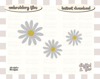 Diseño de bordado de margaritas, diseño de bordado floral, estética de flores silvestres de moda
