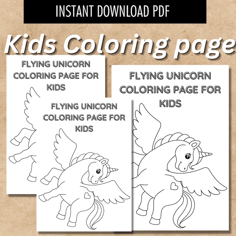 Flying Unicorn Coloring Page for Kids - Etsy