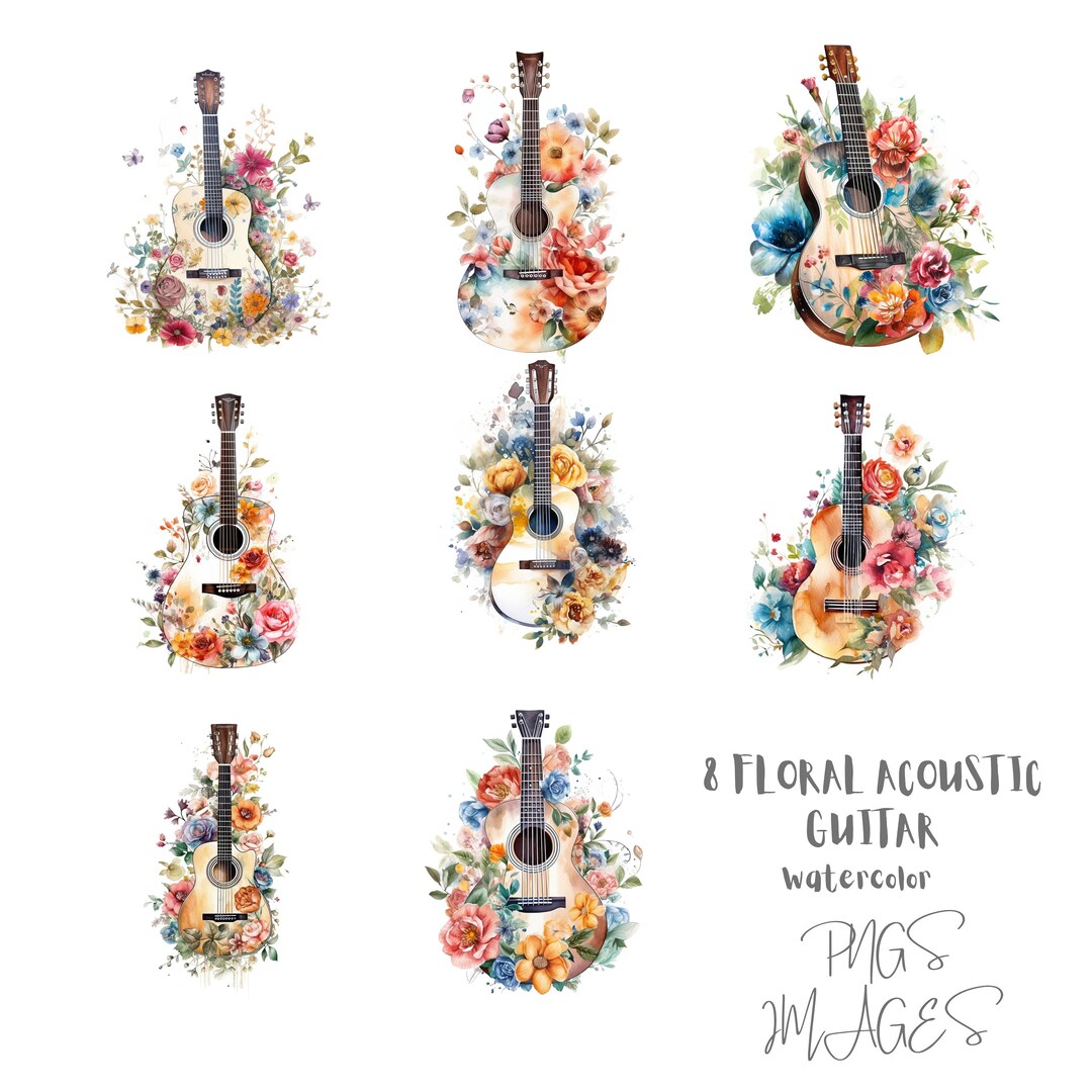 Watercolor Floral Acoustic Guitar Clipart Bundle - Etsy