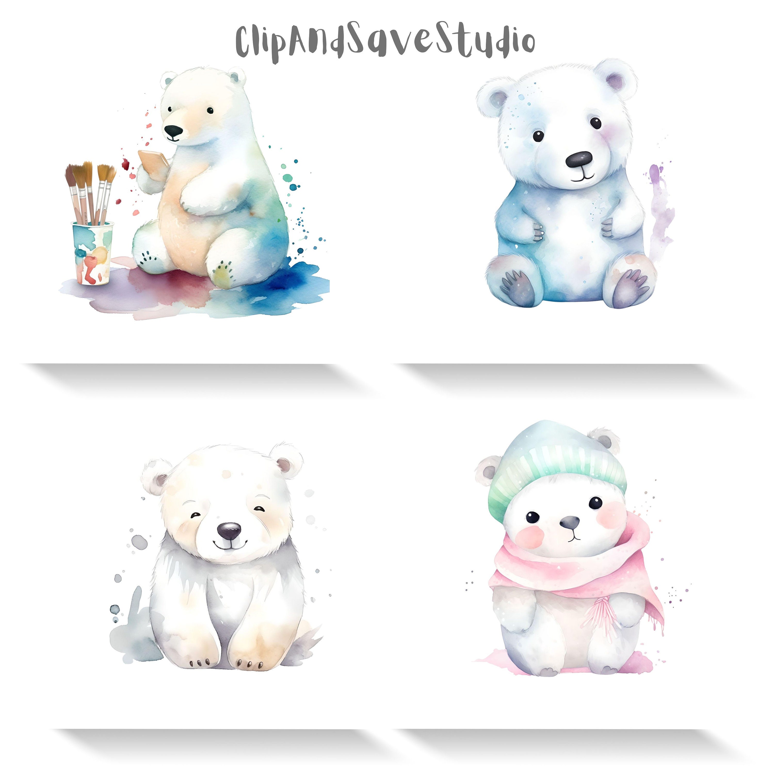 Watercolor Cute Kawaii Polar Bear Clipart Bundle Commercial - Etsy