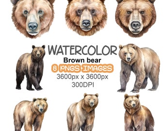Watercolor Cliparts Bundle: Commercial Use Watercolor Brown Bear Cliparts,Brown Bear, Watercolor Brown Bear, Digital, Printable,Scrapbooking