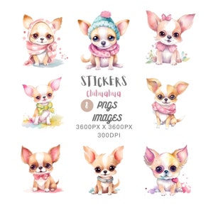 Watercolor,Cute, Kawaii,Chihuahua,Clipart Bundle,Commercial Use,PNG Files,Dog Illustration,Puppy Graphics,Pet Art,Download,Scrapbooking