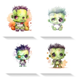 Watercolor Kawaii Halloween Frankenstein Clipart, Commercial Use ...