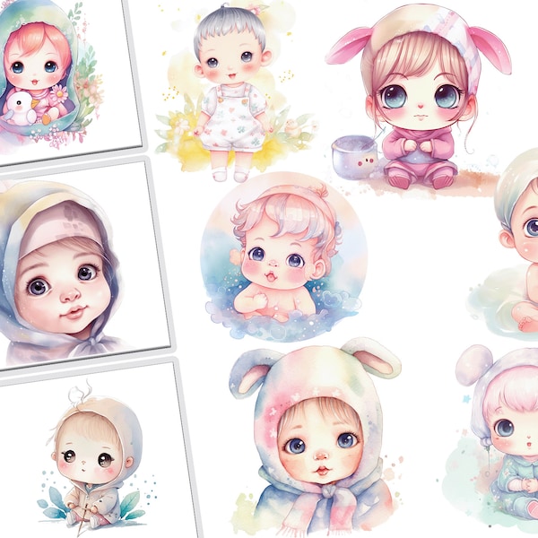 Watercolor Clipart Bundle for Commercial Use - Adorable Cute Baby Graphics Set