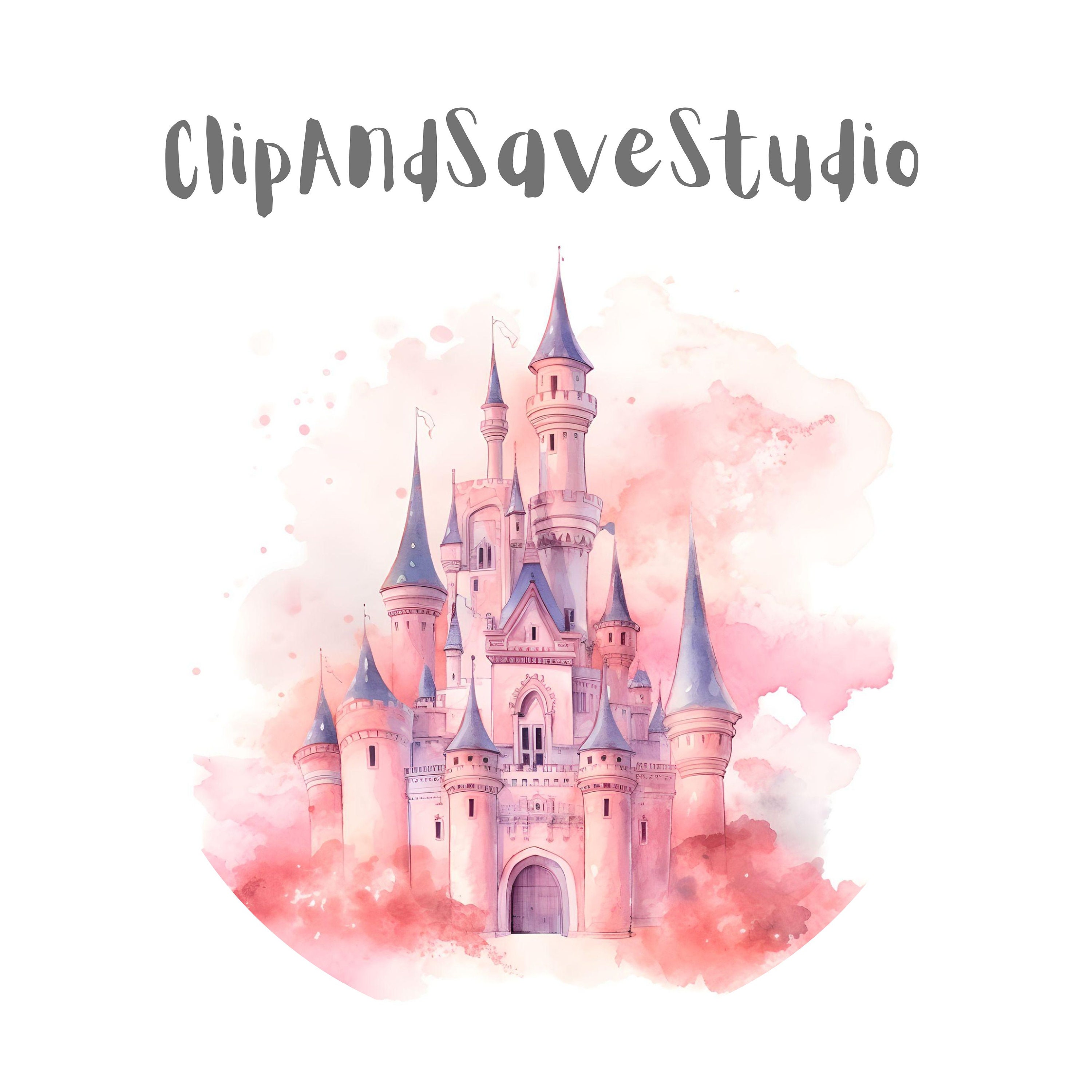 Watercolor Pink Castle on Clouds Clipart Bundlecommercial - Etsy