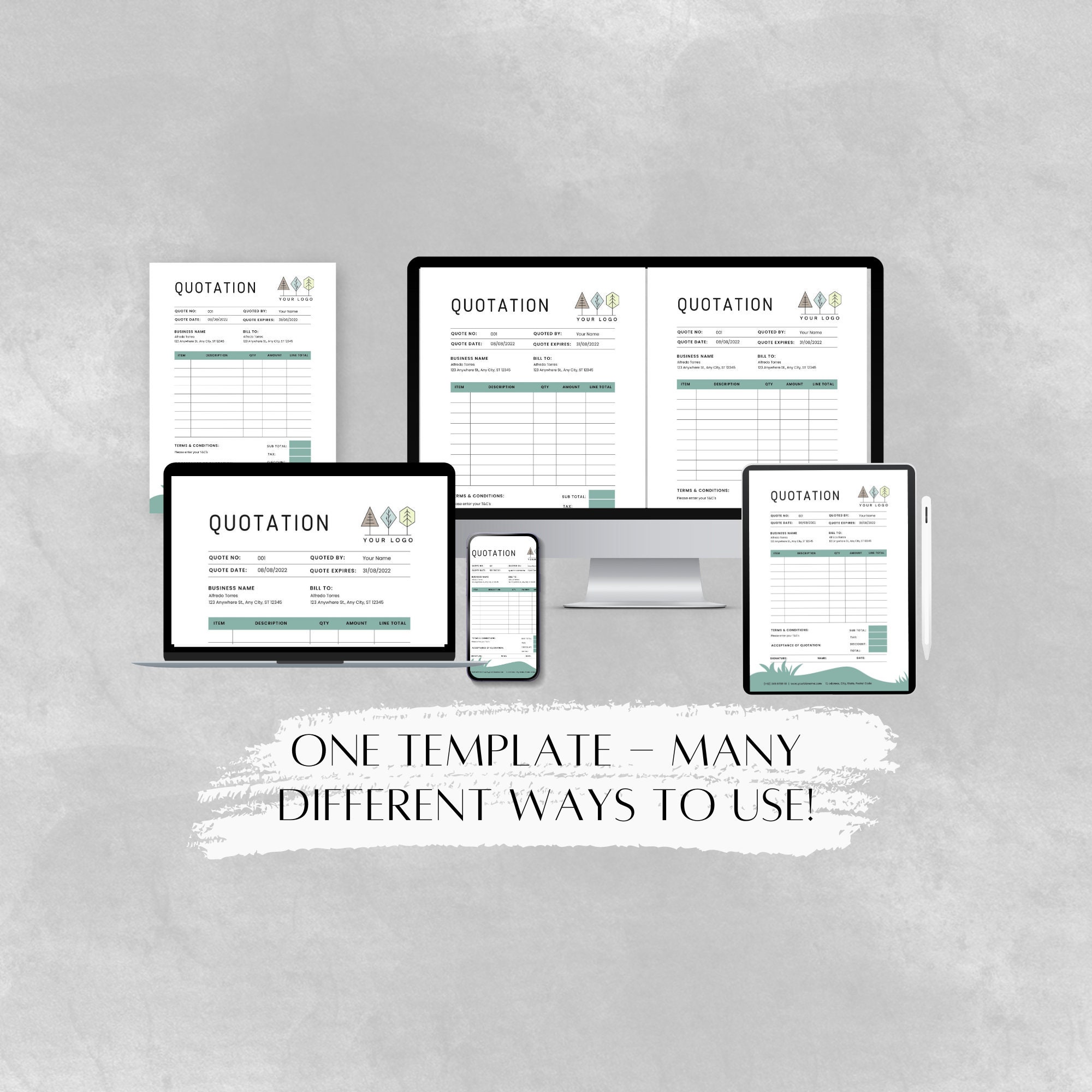 Landscape Printable Quotation Template, INSTANT DOWNLOAD, Contractor ...