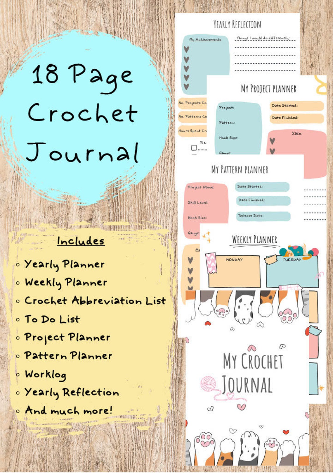 Cat Crochet Journal Instant Download, Printable Crochet Journal ...