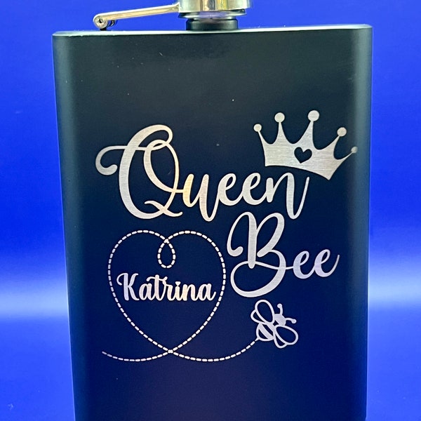 Personalized Queen Bee 8oz. Engraved Stainless Steel Flask