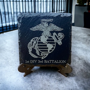 Personalized Engraved 4&quot; Military Slate Rock Coaster