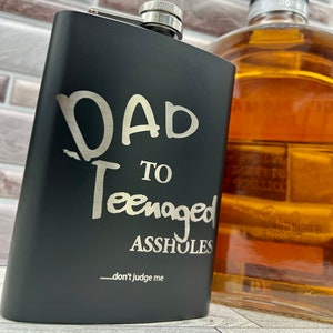 Dad to Teenaged Assholes 8oz. Engraved Stainless Steel Flask