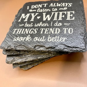 Funny 4&quot; Slate Rock Husband and Wife Coasters