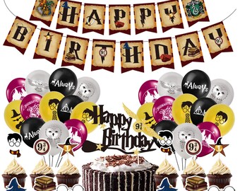 Harry The Wizard Party Set Party Supplies Banner Balloons Toppers Kids Children Birthday Decoration