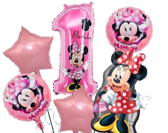 6PCS Minnie Mouse 1st First Birthday Foil Balloon Set Party Supplies Girls Birthday Decoration