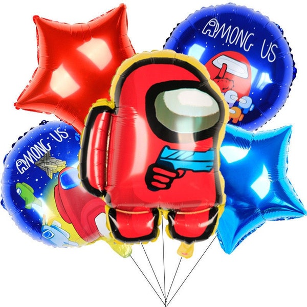 5pcs Among Us Foil Balloon Set Party Supplies Gaming Birthday Decoration