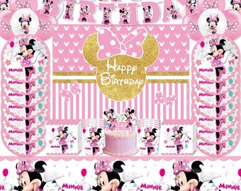 Minnie Mouse Tableware Party Supplies Plates Cups Napkins Tablecloth Bags Kids Girls Birthday Decoration