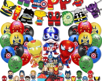 Cartoon SuperHero Avengers Party Set Party Supplies Banner Toppers Balloons Kids Children Birthday Decoration
