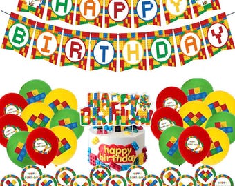 Building Blocks Party Set Party Supplies Banner Toppers Balloons Birthday Decoration