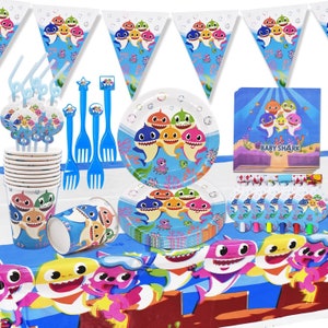 Baby Shark Tableware Party Supplies Plates Banner Cups Kids Birthday Decoration