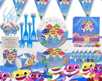 Baby Shark Tableware Party Supplies Plates Banner Cups Kids Birthday Decoration
