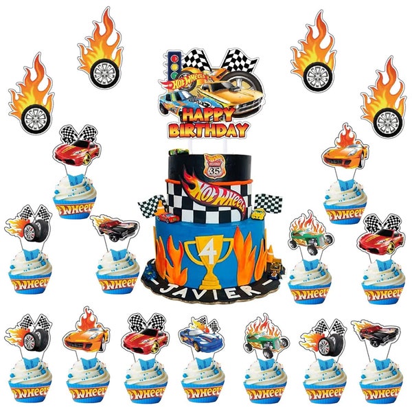 29PCS Hot Wheels Theme Cake & Cupcake Toppers Party Supplies Kids Birthday Decoration