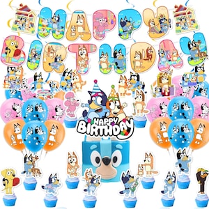 Blue Puppy Dog Party Set Party Supplies Banner Toppers Balloons Swirls Kids Birthday Decoration