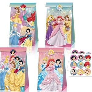 12PCS Princess Party Paper Loot Lolly Bags Stickers Party Supplies Kids Girls Birthday Favour