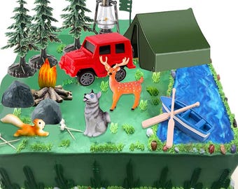 16pcs Camping Cake Topper Set Party Supplies Forest Birthday Decoration
