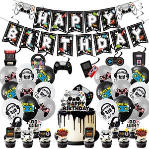 Video Game Party Set Party Supplies Banner Toppers Balloons Kids Birthday Decoration