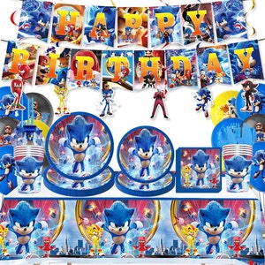 Sonic Tableware Party Supplies Banner Balloons Plates Tablecloth Kids Birthday Decoration