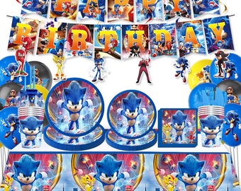 Sonic Tableware Party Supplies Banner Balloons Plates Tablecloth Kids Birthday Decoration