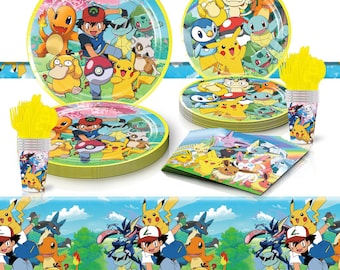 Pikachu Tableware Party Supplies Plates Napkins Cups Tablecloth Kids Birthday Decoration