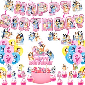 Blue Puppy Dog Party Set Party Supplies Banner Toppers Balloons Swirls Kids Birthday Decoration