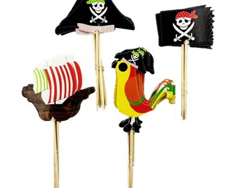 24PCS Pirate Cupcake Toppers Party Supplies Kids Birthday Decoration