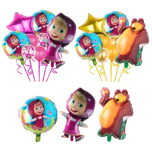 8PCS Masha and The Bear Balloon Set Party Supplies Kid Birthday Decoration