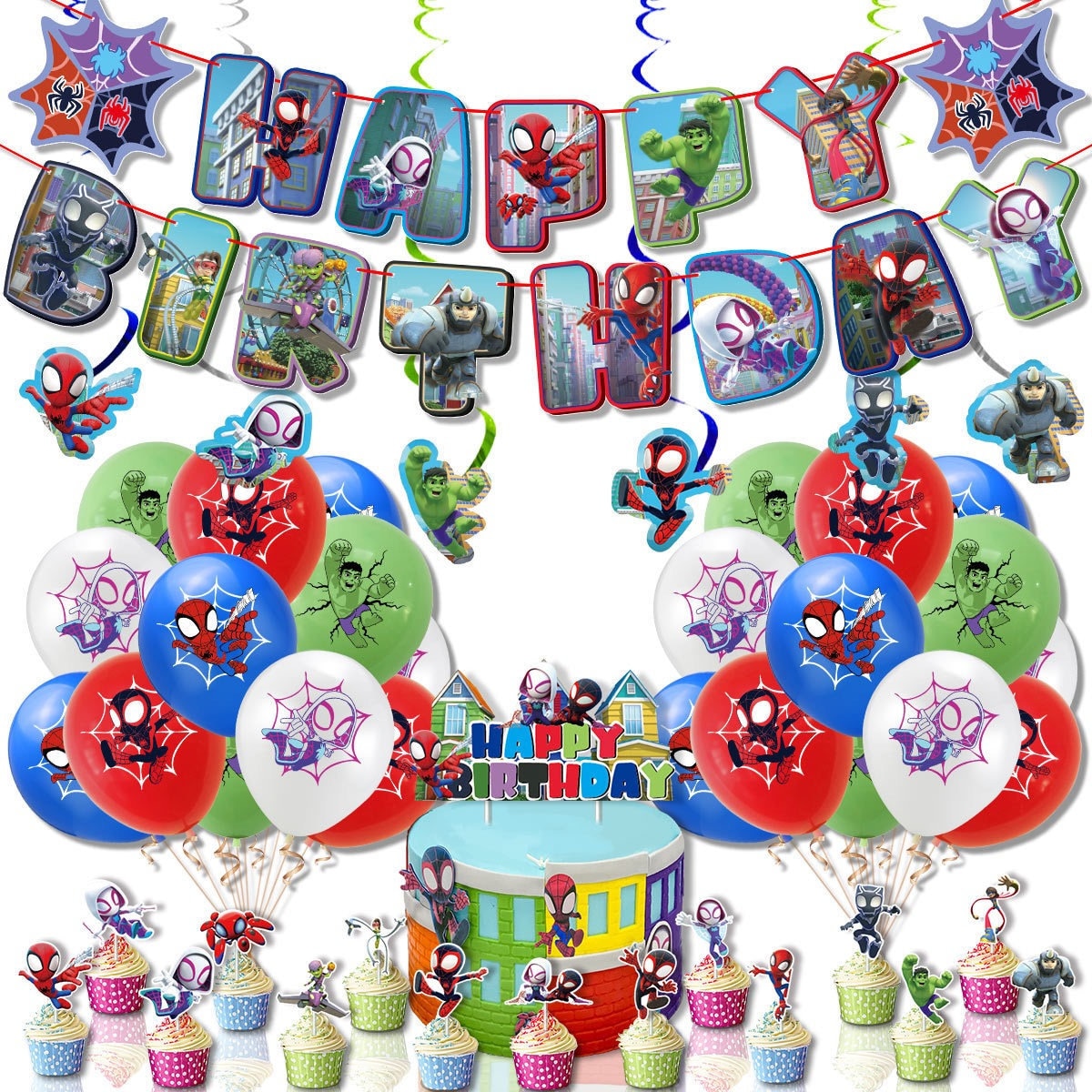 Spiderman And His Amazing Friends Party Set Party Supplies Banner Toppers Balloons Kids Birthday Decoration